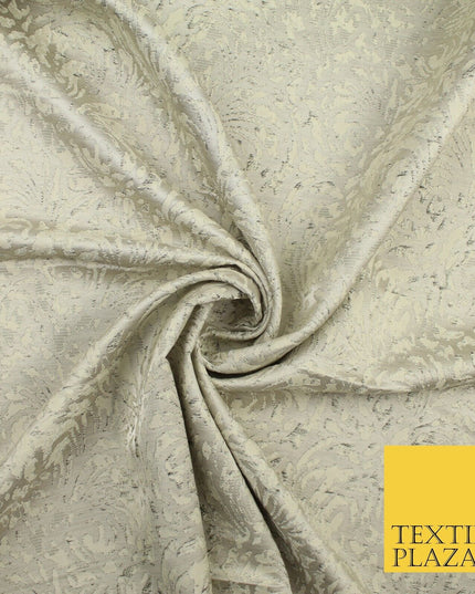 Light Beige Gold Swirls Artsy Brocade Jacquard Fabric 8521