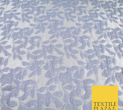 Light Grey Floral Trellis Petal Leaf Metallic Textured Brocade Fabric 8515