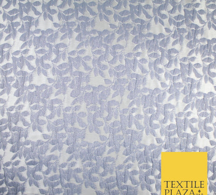Light Grey Floral Trellis Petal Leaf Metallic Textured Brocade Fabric 8515