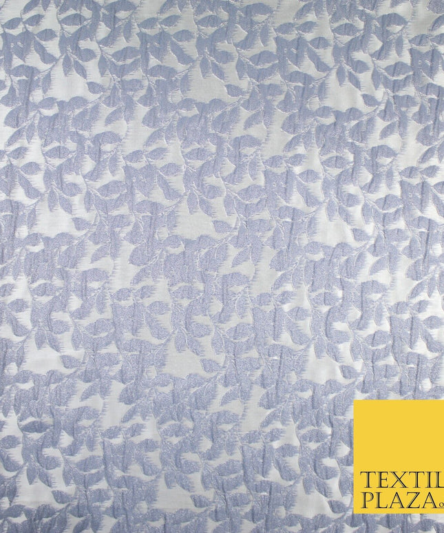 Light Grey Floral Trellis Petal Leaf Metallic Textured Brocade Fabric 8515