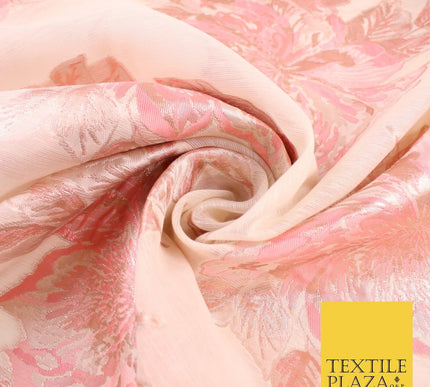 Light Peach Coral Floral Bloom Textured Brocade Jacquard Fabric 8523