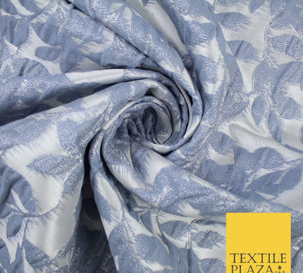 Light Grey Floral Trellis Petal Leaf Metallic Textured Brocade Fabric 8515