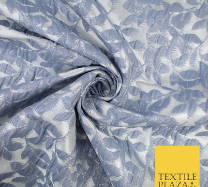 Light Grey Floral Trellis Petal Leaf Metallic Textured Brocade Fabric 8515