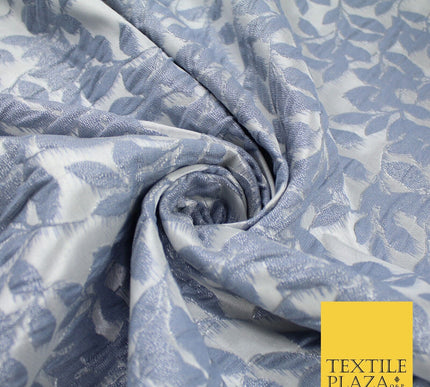 Light Grey Floral Trellis Petal Leaf Metallic Textured Brocade Fabric 8515