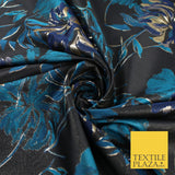 Navy Jade Navy Floral Bloom Textured Brocade Jacquard Fabric 8522