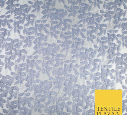 Light Grey Floral Trellis Petal Leaf Metallic Textured Brocade Fabric 8515