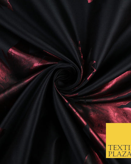 Black Red Falling Floral Textured Metallic Fancy Brocade Jacquard Fabric 8519