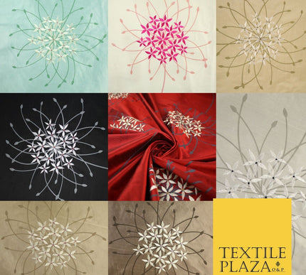 8 COLOURS - Fryetts Luxury Oversized Dandelion Embroidered 100% PURE SILK Fabric