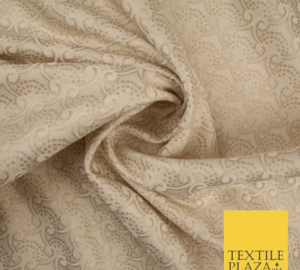 Nude Beige Ornate Swag Dotted Fancy Brocade Jacquard Dress Fabric 56" 8509