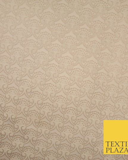 Nude Beige Ornate Swag Dotted Fancy Brocade Jacquard Dress Fabric 56" 8509
