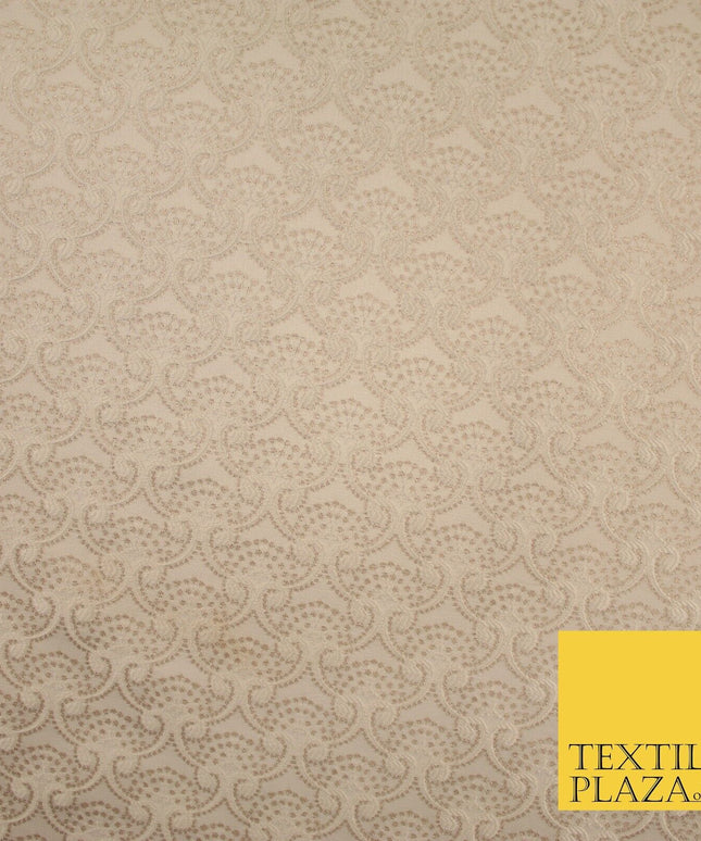 Nude Beige Ornate Swag Dotted Fancy Brocade Jacquard Dress Fabric 56" 8509