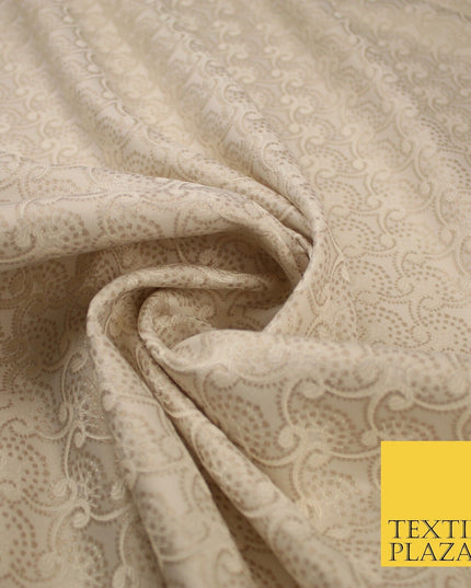 Nude Beige Ornate Swag Dotted Fancy Brocade Jacquard Dress Fabric 56" 8509