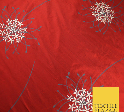 8 COLOURS - Fryetts Luxury Oversized Dandelion Embroidered 100% PURE SILK Fabric