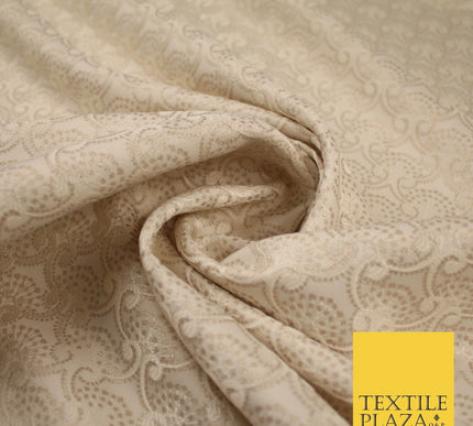 Nude Beige Ornate Swag Dotted Fancy Brocade Jacquard Dress Fabric 56" 8509