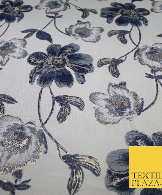 Charcoal Grey Black Floral Metallic Textured Brocade Jacquard Dress Fabric 8511