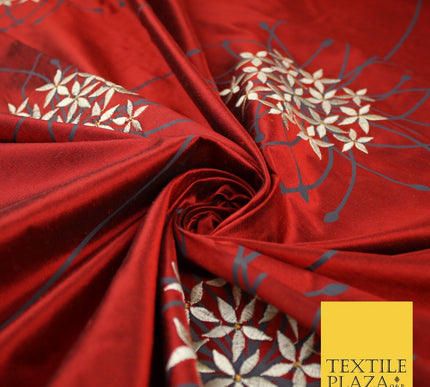 8 COLOURS - Fryetts Luxury Oversized Dandelion Embroidered 100% PURE SILK Fabric