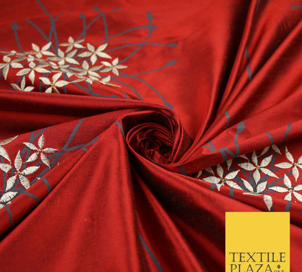 8 COLOURS - Fryetts Luxury Oversized Dandelion Embroidered 100% PURE SILK Fabric