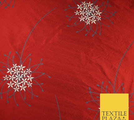 8 COLOURS - Fryetts Luxury Oversized Dandelion Embroidered 100% PURE SILK Fabric