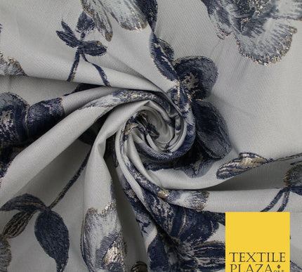 Charcoal Grey Black Floral Metallic Textured Brocade Jacquard Dress Fabric 8511