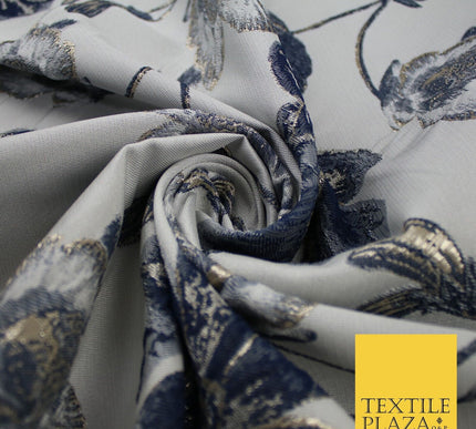 Charcoal Grey Black Floral Metallic Textured Brocade Jacquard Dress Fabric 8511