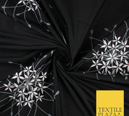 8 COLOURS - Fryetts Luxury Oversized Dandelion Embroidered 100% PURE SILK Fabric