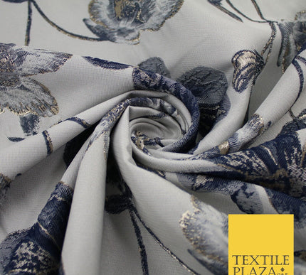 Charcoal Grey Black Floral Metallic Textured Brocade Jacquard Dress Fabric 8511