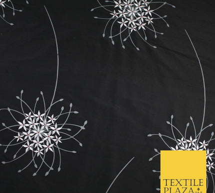 8 COLOURS - Fryetts Luxury Oversized Dandelion Embroidered 100% PURE SILK Fabric