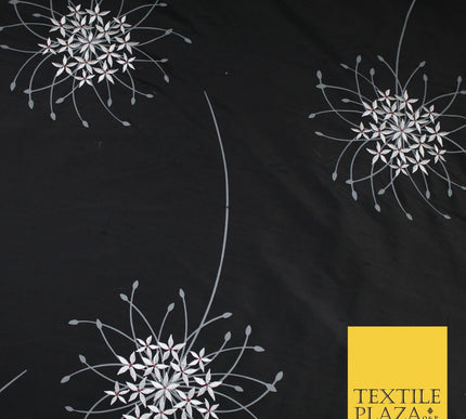 8 COLOURS - Fryetts Luxury Oversized Dandelion Embroidered 100% PURE SILK Fabric