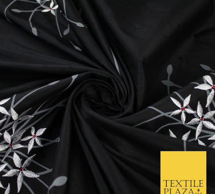 8 COLOURS - Fryetts Luxury Oversized Dandelion Embroidered 100% PURE SILK Fabric