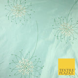 8 COLOURS - Fryetts Luxury Oversized Dandelion Embroidered 100% PURE SILK Fabric