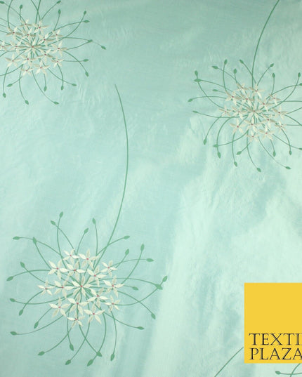8 COLOURS - Fryetts Luxury Oversized Dandelion Embroidered 100% PURE SILK Fabric