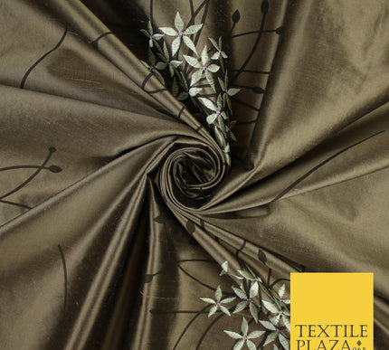 8 COLOURS - Fryetts Luxury Oversized Dandelion Embroidered 100% PURE SILK Fabric