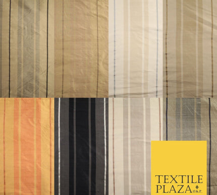 8 COLOURS - Fryetts Luxury Textured Multi Line Striped 100% PURE SILK Fabric