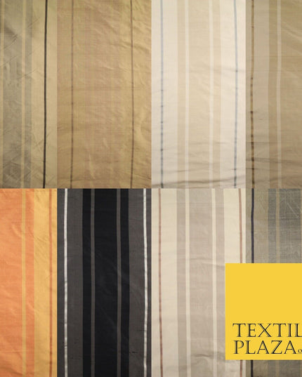 8 COLOURS - Fryetts Luxury Textured Multi Line Striped 100% PURE SILK Fabric