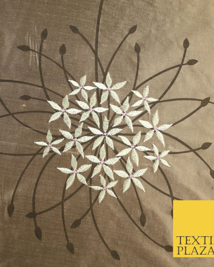 8 COLOURS - Fryetts Luxury Oversized Dandelion Embroidered 100% PURE SILK Fabric