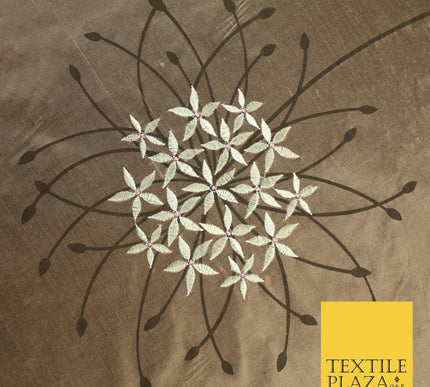 8 COLOURS - Fryetts Luxury Oversized Dandelion Embroidered 100% PURE SILK Fabric