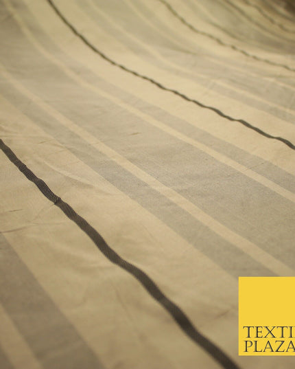8 COLOURS - Fryetts Luxury Textured Multi Line Striped 100% PURE SILK Fabric