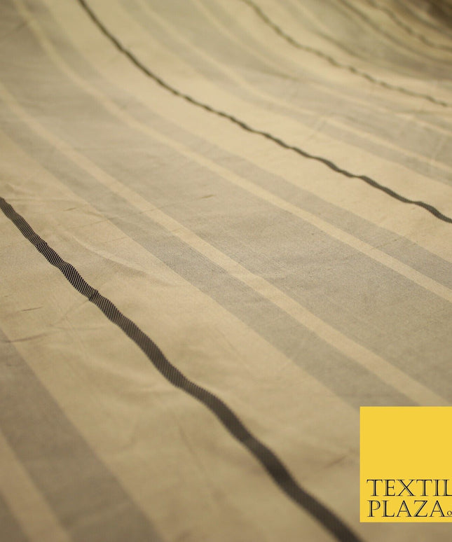 8 COLOURS - Fryetts Luxury Textured Multi Line Striped 100% PURE SILK Fabric