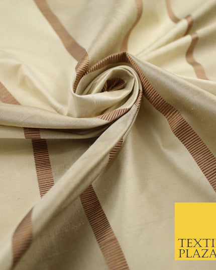 10 COLOURS - Fryetts Luxury Textured Vertical Line Striped 100% PURE SILK Fabric