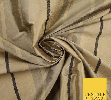 8 COLOURS - Fryetts Luxury Textured Multi Line Striped 100% PURE SILK Fabric