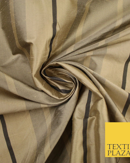 8 COLOURS - Fryetts Luxury Textured Multi Line Striped 100% PURE SILK Fabric
