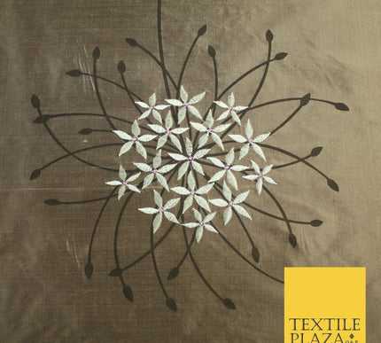 8 COLOURS - Fryetts Luxury Oversized Dandelion Embroidered 100% PURE SILK Fabric