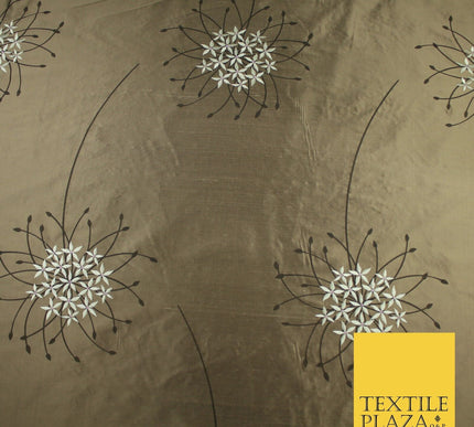8 COLOURS - Fryetts Luxury Oversized Dandelion Embroidered 100% PURE SILK Fabric