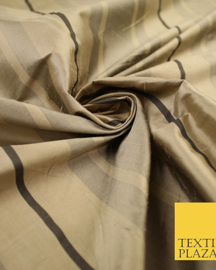 8 COLOURS - Fryetts Luxury Textured Multi Line Striped 100% PURE SILK Fabric