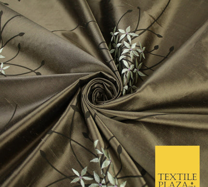 8 COLOURS - Fryetts Luxury Oversized Dandelion Embroidered 100% PURE SILK Fabric