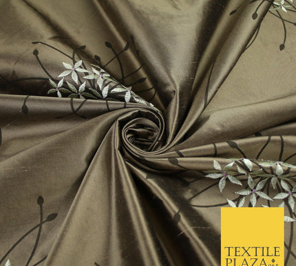 8 COLOURS - Fryetts Luxury Oversized Dandelion Embroidered 100% PURE SILK Fabric