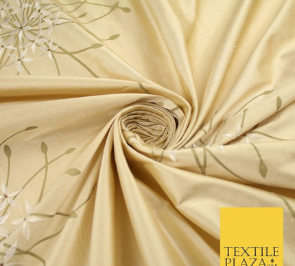 8 COLOURS - Fryetts Luxury Oversized Dandelion Embroidered 100% PURE SILK Fabric