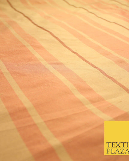 8 COLOURS - Fryetts Luxury Textured Multi Line Striped 100% PURE SILK Fabric