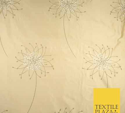 8 COLOURS - Fryetts Luxury Oversized Dandelion Embroidered 100% PURE SILK Fabric