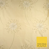 8 COLOURS - Fryetts Luxury Oversized Dandelion Embroidered 100% PURE SILK Fabric
